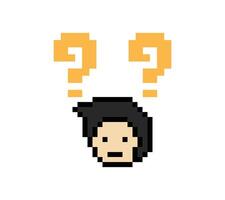 Character question mark question quiz and answer male boy or man 8 bit pixel art. vector