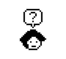 Decoration 8 bit pixel art male man or boy face with quiz quistion mark icon cute game. vector