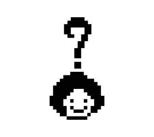 8 bit design male man or boy face with quiz quistion mark icon decor. vector