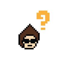 Pixel male man boy cartoon question mark question quiz and answer. vector