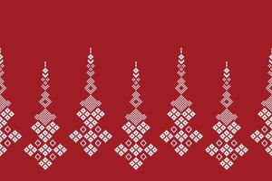 Cross stitch ethnic pattern with red color background pixel design. vector