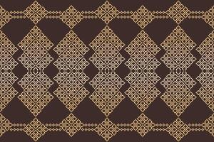Fabric pattern cross stitch brown background color motif ethnic pattern decoration pixel. vector