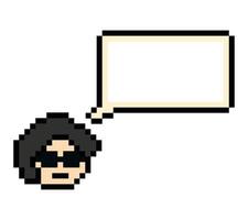Cartoon of man male boy cool with chat box blank talk speak idea pixel art 8 bit. vector