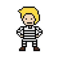 8 bit design man male boy with uniform prisoner detainee convict captive prison decoration. vector