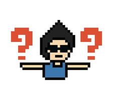 Question mark question quiz and answer with lady male man boy cartoon 8bit. vector