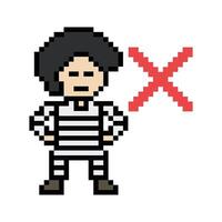 Character of man male boy with uniform prisoner detainee convict captive prison pixel art 8bit. vector