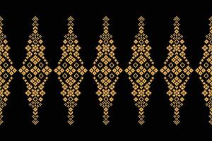 Cross stitch with black background color ethnic pattern motif fabric decor. vector