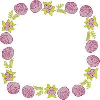 Floral simple square frame isolated on white with hand drawn roses, leaves, berries vector