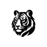 Bold Black and White Silhouette of a Powerful Tiger Head with Intricate Patterned Stripes and a Fierce Gaze, Isolated on White. vector