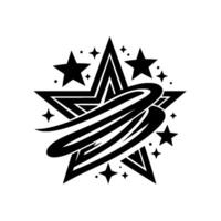 Black and white starburst with multiple stars and stylized, curved elements, suitable for branding. vector