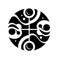 Black White Circular Abstract with Crescent Moons, Dots, and Intersecting Cross Elements vector
