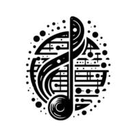 Artistic Black White Illustration Abstract Treble Clef and Note within a Circular with Dotted Background. vector