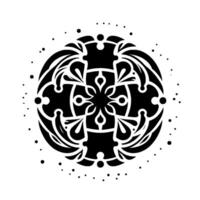 Symmetrical Black and White Floral Mandala with Decorative Details and Scattered Dots, on a Gradient Background. vector