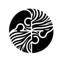 Abstract Circular YinYang with Waves, Curving Lines, and Starry Dots in Black and White. vector