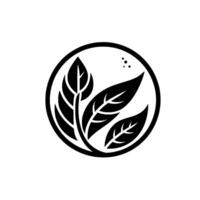 Minimalist Black and White Emblem Lush Plant with Leaves Enclosed in a Circular Border, Delicate Dots. vector
