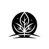 Minimalist Black and White Leaf Set Within Textured Circle, Emblem, Nature, Organic , Modern Botanical Illustration. vector