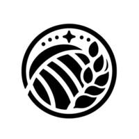 Stylized Black and White Agricultural Emblem with Arched Field Rows, Grain Spike, and StarDot Embellishments within a Circular Frame. vector