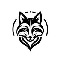 Artistic Black and White Fox Head with Geometric Lines, Bold , Circular Accent on White Background. vector
