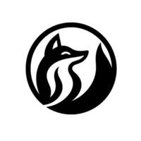 Black and White Fox A minimalist circular featuring a foxs profile and flowing tail inside a sleek, modern frame. vector