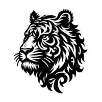 Intricate Black and White Illustration of a Regal Tiger Head in Profile with a Patterned on a White Background. vector