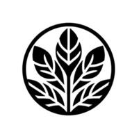 Stylized black leaf arrangement within a circle, minimalist botanical , monochromatic on white background. vector