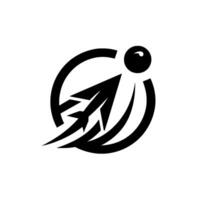 Streamlined Black and White Modernized Jet Aircraft Ascent, Circular Arc, and Celestial Orb with minimalist aesthetic. vector