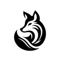 A minimalist black and white fox , curled in a circular , featuring stylized curved lines. vector