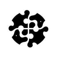 FourPiece Jigsaw Puzzle , Black Elements Interlocked, White Background, Minimalist, Geometric, Modern. vector
