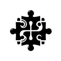 Abstract black and white puzzle , interlocking pieces with flowing internal designs, on white background, minimalistic. vector