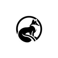 Minimalist Black Fox Silhouette Within a Circle, Depicting a Curious, Focused Pose, Against a Soft White Backdrop. vector