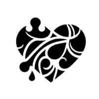 Elegant Black Heart Ornament with Intricate Swirls, Puzzle Piece, and Droplet Elements on White Background. vector
