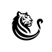 Sleek Black and White Stylized Tiger Head and Tail , Curvilinear, Modern Minimalism. vector