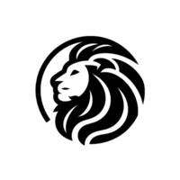 Elegant Black and White Lion Head Emblem within a Circle, Ideal for Logos, Representing Strength and Majesty. vector