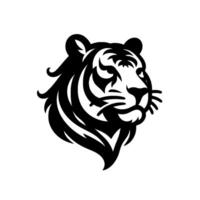 Bold Black and White Tiger Head Silhouette with Intricate Details and Flowing Mane on a Clean White Background, Symbolizing Power. vector