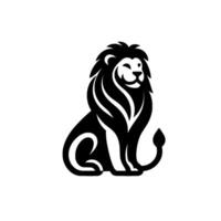 A stoic black and white lion , stylized sitting with an elegant mane, gentle expression, and a minimalist, flat over a white background. vector