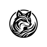 Striking Black and White A Detailed, Artistic Silhouette of a Fox Head Enclosed within a Circular Frame, Minimalist . vector