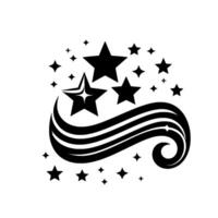 Stylized Black Starburst with Wavy Lines and Assorted Celestial Shapes, Minimalist Aesthetic on White Background. vector