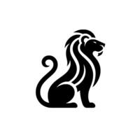 Black and White, Simplified Silhouette of a Majestic Lion in a Seated Posture, Regal and Powerful. vector