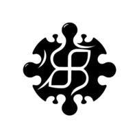 Abstract Black and White PuzzleShaped Featuring a Central Floral Motif and Organic Curves vector