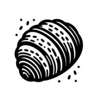 Bold Black and White Illustration of a Fluffy Croissant with Decorative Dots, Perfect for Bakery Branding. vector