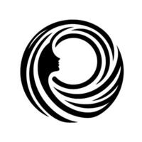 Silhouette of a Womans Profile Within a Swirling, Circular , Black and White, Suggesting Movement Grace. vector