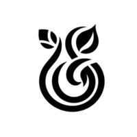 Abstract Black and White Floral Motif Swirling Lines, Organic Leaves, and a Minimalist on White Background. vector