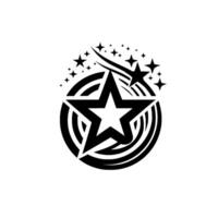 Black and White Starburst A central star encompassed by a swirling circle and accompanying shooting stars, creating a dynamic, modern emblem. vector
