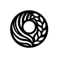 Intricate Black and White Circular A stylized, symmetrical motif featuring organic, flowing lines juxtaposed with leaflike elements, and a central open circle. vector
