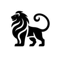 Stylized Black Lion Silhouette on White Background with Detailed Mane and Curled Tail, Representing Strength and Elegance. vector
