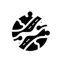 Abstract Black and White Illustration of Intersecting Roads and Organic Shapes within a Circle, Symbolic of Connection and Flow. vector