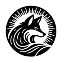 Monochromatic stylized of a fox inside a ring with radial lines, creating a minimalist yet dynamic and bold artistic . vector