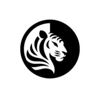 Bold Black and White Silhouette of a Tigers Head in Profile, Set Within a Circle, Abstract vector