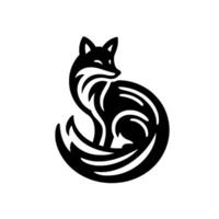 Minimalist Black and White Stylized Fox , Curled and Looking Back, Set Against a White Backdrop. vector