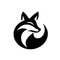 Black and White Circular of a Fox with Curving Tail and Alert Ears on a White Background, Minimalist . vector